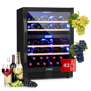 Klarstein Einbau-Weinkühlschrank, 2 Zonen Getränkekühlschrank Klein, Kleiner Weinschrank 129L, Wein-Kühlschrank Klein mit Glastür, Indoor/Outdoor Flaschenkühlschrank, Wine Fridge für 43 Flaschen - Schwarz
