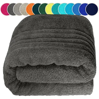 Lashuma Saunahandtuch XXL London, Badetuch groß 100x200 cm Anthrazit | 500 g/m2 Frottee aus 100% Baumwolle, flauschig & saugstark, große Sauna Handtücher für Damen & Herren
