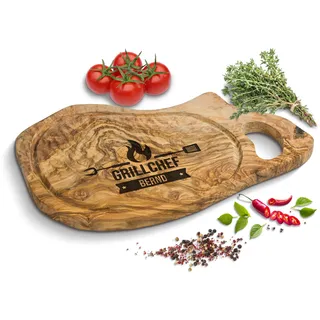 ROZTFYR Schneidebrett personalisiert, Olivenholz | Rustikales Olivenholzbrett mit Gravur als individuelles Geschenk | Grillbrett | Grill Geschenke für Männer | Personalisierte Geschenke Männer