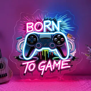 Born To Game Neon Schild,LED Leuchtschild Gamecontroller Wanddekoration Für Spielzimmer Jugendzimmer Man Cave Gaming Zimmer,Buntes Dimmbares Gaming Licht Geschenk Für Gamer USB-Betrieben(13.4"*13")