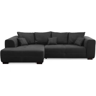CAVADORE Ecksofa Mavericco inkl. Kissen / XXL-Eckcouch im modernen Design / Longchair links / 285 x 69 x 170 / Lederoptik dunkelgrau