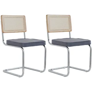 GrandCA HOME 2er Set Esszimmerstühle, Gepolsterte Rattan-Küchenstühle, Rattan-Rückenlehne/verchromtes Gestell, Geeignet für Esszimmer/Büro/Küche/Schlafzimmer/Konferenzraum(Grau,2)