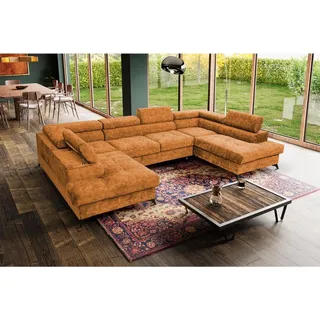 beautysofa U-Form Polsterecke Sorento U 345 cm XXL Ecksofa große Schlafecke mit Bettkasten Kopfstützen Wohnlandschaft, Stoff: sally 14 - orange - Orange