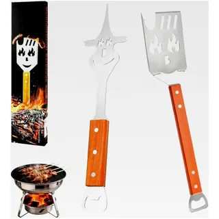 2 Stück Grillbesteck, Multifunktionales Grillwerkzeug, 8 in 1 Grillgabel aus Edelstahl, BBQ Geschenke für Grillfans