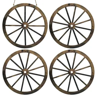 Modixun Wagenrad-Dekoration, 30 cm, Western-Cowboy-Party-Dekorationen, Vintage, rustikales Holz-Wagenrad, Landhaus-Wanddekoration für Zuhause, Zimmer, Garten, Outdoor, zum Aufhängen oder Aufkleben, 4