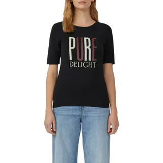 T-Shirt S.OLIVER, Damen, Gr. 36, schwarz, Single Jersey, Obermaterial: 95% Baumwolle, 5% Elasthan, bedruckt, slim fit taillenbedeckt, Rundhals, gerader Abschluss, Shirts T-Shirt, mit Frontprint