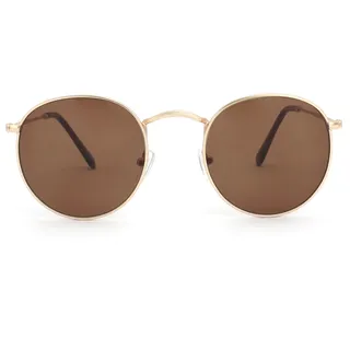 OPULIZE Sol Sonnenbrille Dünner Rand Runde Retro-Metallfassungen Kratzfest Getönte Linse UV400-Schutz Gold Braun Spitzen Herren Damen S94-9