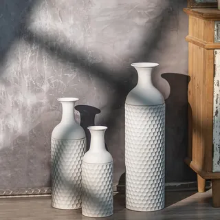Sziqiqi Bodenvase Groß Weiß: 68/51/41 cm Hohe Metall Bodenvasen Set of 3 Extra Große Bodenvasen für Pampasgras Moderne Bodenvase mit Wabenstruktur für Wohnzimmer Kamin Flur Ecke Büro