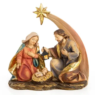 Kleine Weihnachtskrippe: Krippen-Figur, Deko Weihnachten & Advent, Tischkrippe, Weihnachtsfiguren zum Hinstellen, Krippenfiguren Innen, Weihnachtsdeko Figuren, Dekofigur Heilige Familie, 12 x 11,5 cm