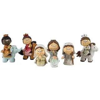 DRW Geheimnis für Kinder, Geburt, 7-teilig, Bunte Könige und Engel aus Kunstharz, handbemalt, 6 cm hoch