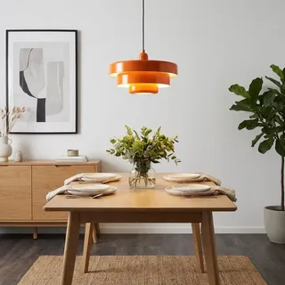 BARCELONA LED Pendelleuchte MACARRON Orange 3-stufig, Metall Eisen, Bauhaus Minimalistisch, Indirekte Blendfreie Beleuchtung, Klassisch Vintage Modern & Zeitloser Luxus E27