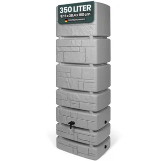 Kreher XXL Wassertonne Tower Stone mit Wasserhahn. Tolle Stein Optik in Anthrazit oder Grau, 350 Liter Nutzungsvolumen. Maße (BxTxH): 57,5 x 38,4 x 180 cm (Grau)