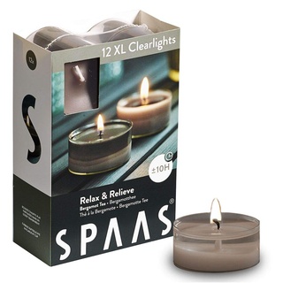 Spaas 12 Maxi Duftenden Clearlights, Teelichter mit durchsichtigem Halter, ± 10 Stunden - Relax & Relieve, 0392156.479, Warmes Grau, D 57 mm x H 28 mm