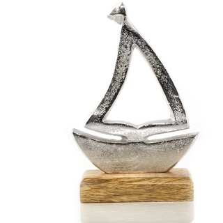 Logbuch-Verlag Segelboot Figur Silber Deko maritim Metall & Holz - Geschenk Schiff Boot zum Hinstellen 19 cm Symbol Hochzeit