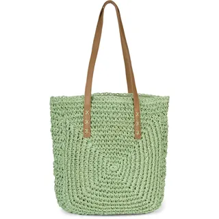 styleBREAKER Papierstroh Schultertasche mit langen Henkeln | Damen Basttasche Korbtasche geflochten mit Reißverschluss | Boho Shopper Sommertasche 40 x 40 x 5 cm, Farbe:Lindgrün