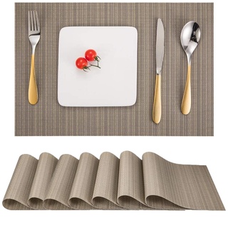 Myir JUN Tischsets Abwaschbar 8er Set,Gewebte Platzdeckchen Abwaschbar rutschfest Abgrifffeste Hitzebeständig,Vinyl Platzsets Abwaschbar für küche Speisetisch Hotel,Platz-Matten 30x45cm (Silber Gold)