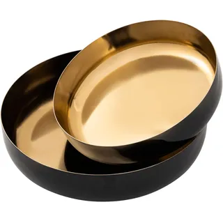 Deko Schale 2er Set rund ø 22 Knabberschale Glam hochwertig Emaille schwarz - Schwarz