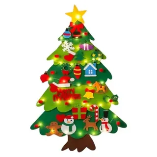 Kruzzel 26548 Weihnachtsbaum aus Filz mit Christbaumschmuck und LED-Beleuchtung, 100 cm - Bunt