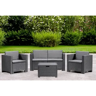 Dmora - Loungeset für draußen Kuiper, Outdoor-Lounge mit Couchtisch, Terrassenset mit Kissen, Gartenkomposition mit Sofa und Sesseln, Made in Italy, Anthrazit