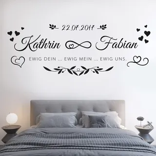 tjapalo® vr6 Wandtattoo Schlafzimmer Liebe Wohnzimmer Wandtatoo mit Namen Wandspruch Sprüche ewig dein ewig mein 2Namen Datum, Farbe: dunkelrot, Größe: B130xH49cm
