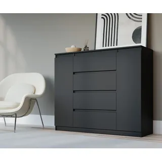 3xEliving DEMI 2D4S Kommode / Sideboard 120cm in Schwarz - Schwarz