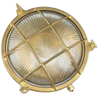 Außenlampe Haus Wandleuchte Antik rustikal aus Messing IP64 rostfrei Riffelglas