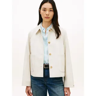 Kurzjacke TOMMY HILFIGER "COTTON SHORT JACKET", Damen, Gr. M (40), light silt, Web, Obermaterial: 100% Baumwolle, unifarben, gerade kurz, Jacken Kurzjacke, mit aufgesetzten Taschen, Relaxed Fit