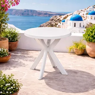 Gartentisch Bistrotisch Outdoortisch Balkontisch Rund Weiß Ø70xH72cm - Weiß