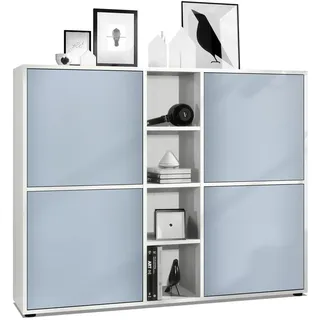 Vladon Highboard Cuba Türen in Denim matt , Holzwerkstoff , 130.5x105.5x35.5 cm , Kleinmöbel, Kommoden, Highboards