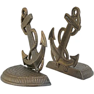 Design Toscano SP625 Buchstützen aus Gusseisen Maritimer Anker, Ständer und Stützen, Metall, gold, 1,75 x 7,5 x 15 cm