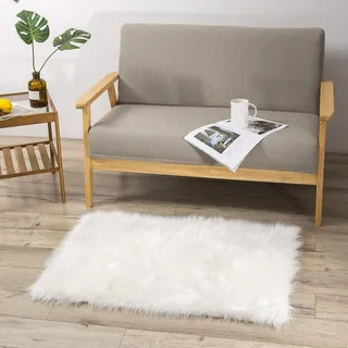 Teppich – Imitationfell, Schaffell-Optik – Schafsfell-Imitation – Kunstfell. Teppich für Schlafzimmer und Wohnzimmer – waschbares Fellteppich – Dekoratives Fell – Weiß