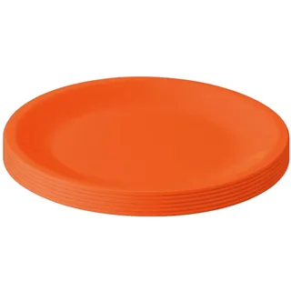 Engelland - 6er Set Kunststoff-Teller, Orange, Ø 23,5 cm, flach, bruchfest, wiederverwendbar, Mehrweg, Plastikteller, mikrowellen- & spülmaschinenfest, BPA-frei, Camping, Picknick, Party