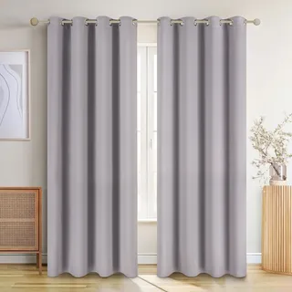 Blumtal 2er Set - Thermovorhang - Vorhang Blickdicht mit Ösen - Gardinenschals mit Schlaufen - Lärmschutzvorhang-Gardinen 175x140cm - Vorhänge Grau