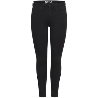 Damen ONLY Skinny Fit Ankle Jeans | Stretch Black Denim Hose | ONLKENDELL Röhrenjeans Reißverschluss Saum, Farben:Schwarz, Größe:XL / 32L