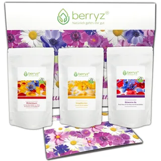 Essbare Blüten | Set mit 3 tollen Sorten Blüten und Grußkarte | Essblüten | getrocknete Blüten essbar | Bunter Blütenmix