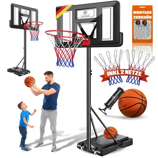 KESSER® Basketballkorb Set höhenverstellbar Mobiler Basketballständer mit Rollen, Backboard, Basketball, Pumpe & 2 Netzen - Indoor & Outdoor Basketballanlage für Kinder & Erwachsene