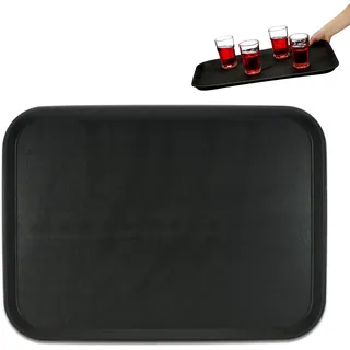 Relaxdays Serviertablett, rutschfeste Oberfläche, eckiges Kellnertablett, Getränke, Gastronomie, BxT: 56x41 cm, schwarz