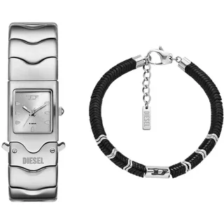 Diesel Herren-Edelstahl-Quarz-Dreizeigeruhr und Schmuck-Set