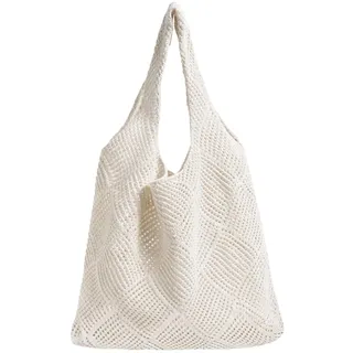 Augesak Gehäkelte Strandtasche Damen, Häkeltasche Strandtasche, Gestrickte Umhängetasche Sommer, Leichte Strick Tote Tasche, Beach Bag Netz für Urlaub Reisen Strand Frühling Sommer und Alltag