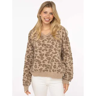 Zwillingsherz Strickpullover ""3D Leo"" mit erhabenem Leomsuter, beige