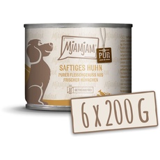 MjAMjAM - Premium Nassfutter für Hunde - saftiges Huhn pur 200g, 6er Pack (6 x 200g), naturbelassen mit extra viel Fleisch
