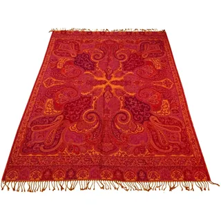 Lorenzo Cana Premium Wolldecke jacquardgewebt aus feinster Wolle vom Merinolamm Paisley Muster Rottöne Wohndecke Decke Wolle Sofadecke Kuscheldecke Plaid 140 cm x 200 cm - 9625822