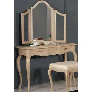 Schminktisch mit Spiegel Schlafzimmer Möbel Design Nachttisch Hocker 2tlg. Neu - Beige