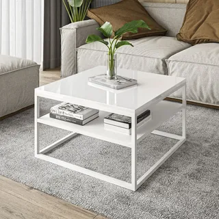 Couchtisch NOVA mit Ablage Weiß/Schwarz Hochglanz, Weiß / Weiß Hochglanz - Weiß