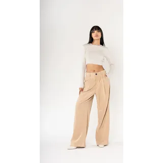 Weite Stoff Hose Baggy Stil Samtiger Leichter Stoff  | 40 - Beige