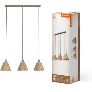 LEDVANCE Pendelleuchte 3-flammig Decor Raffia Linear grün aus Bast und Metall, E27, 845 mm Länge, Leuchtenschirm aus recyceltem Material, nachhaltig durch austauschbare Lichtquelle, einfache Montage