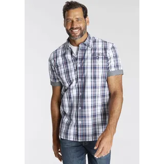 Kurzarmhemd MAN'S WORLD, Herren, Gr. XXXL (47/48), N-Gr, bunt (blau, rot, weiß, kariert), Web, Obermaterial: 100% Baumwolle, kariert, bequem, mit Umschlag abgesteppt krempelbar, Hemden Kurzarmhemd, mit kleinem Brustprint, Topseller