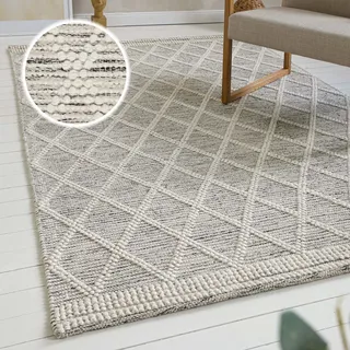 OTTO home Teppich »Jeppe« rechteckig 8 mm Höhe 70% Wolle, handgewebt, Raute, Hoch-Tief, Wohnzimmer, Naturfaser