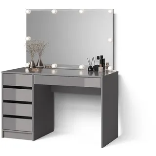 livinity Schminktisch Imola, 120 cm mit LED Beleuchtung Grau - Grau