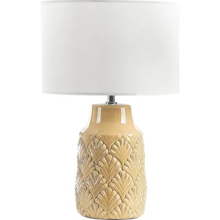 BELIANI Tischlampe Gelb Keramik Glänzend Leinen Nachttischlampe Schreibtischleuchte Modernes Design - Gelb, Weiß